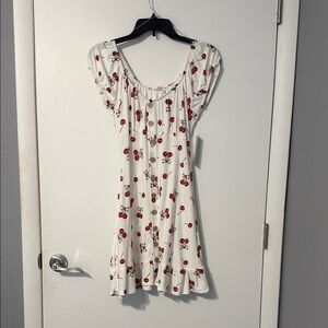 Derek heart White Dress with Red Cherry Print